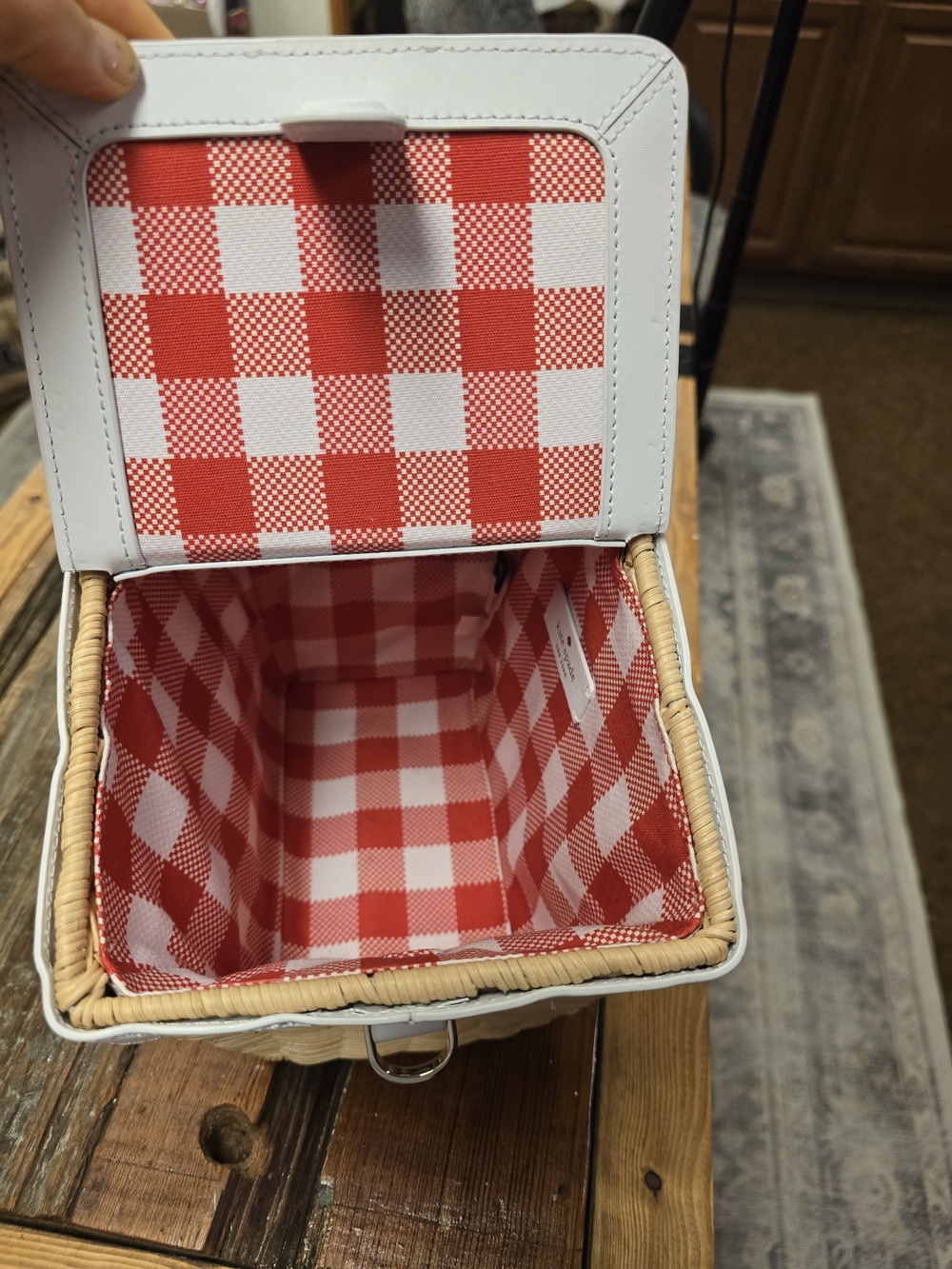 kate spade Wicker Tote with White Trim and Red Strawberry Charm - Picture 5 of 7
